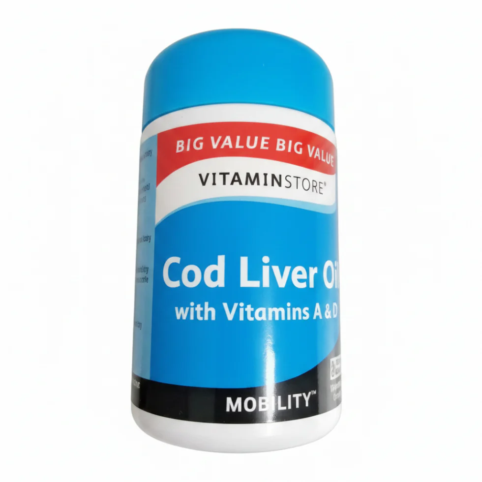 Cod Liver Oil 180 Capsules | Vitamin A + D Bone & Joint Health Support UK