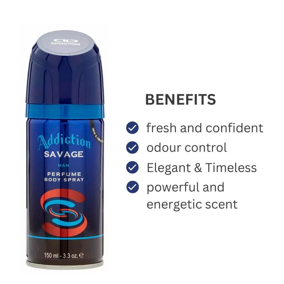 Addiction Savage Body Spray 150ml | Long Lasting Fresh Fragrance for Men - Image 3