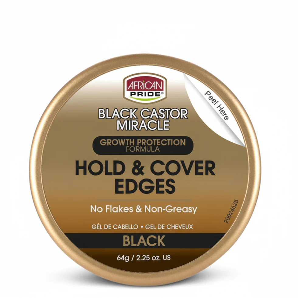 African Pride Black Castor Hold & Cover Edges 64g | Super Hold Edge Control for Smooth Hair