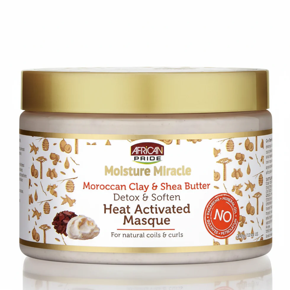 African Pride Moroccan Clay Shea Masque 12oz | Heat Activated Repair Treatment