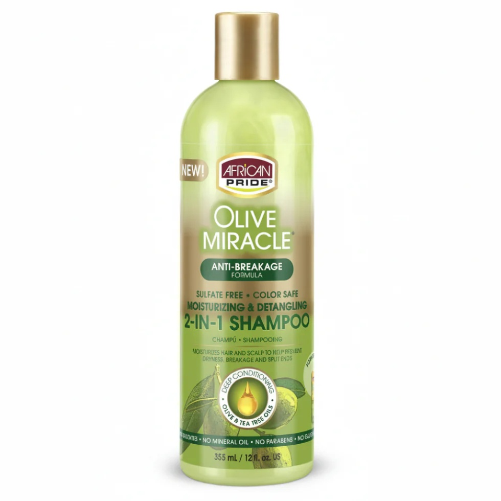 African Pride Olive Miracle 2-in-1 Shampoo 355ml | Moisturize & Detangle Cleanser