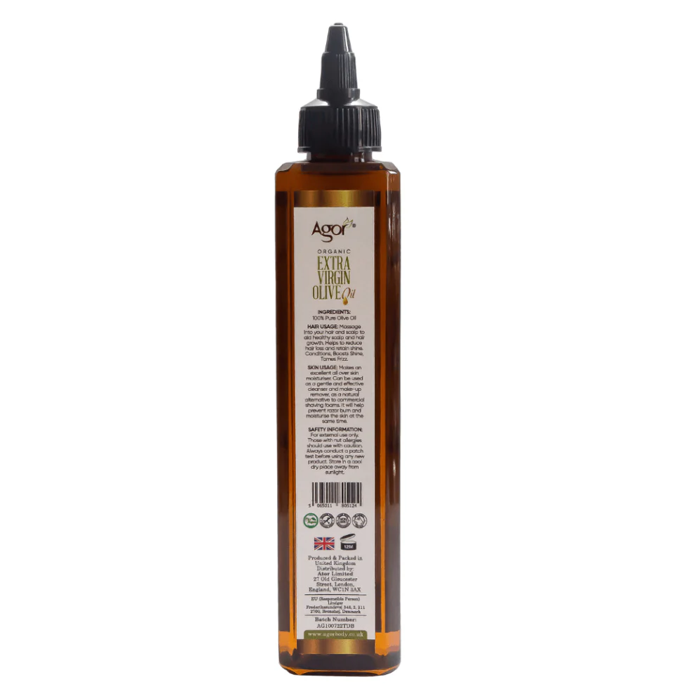 Agor Organic Extra Virgin Olive Oil 250ml | Cold Pressed Hair & Skin Care Oil - Image 2