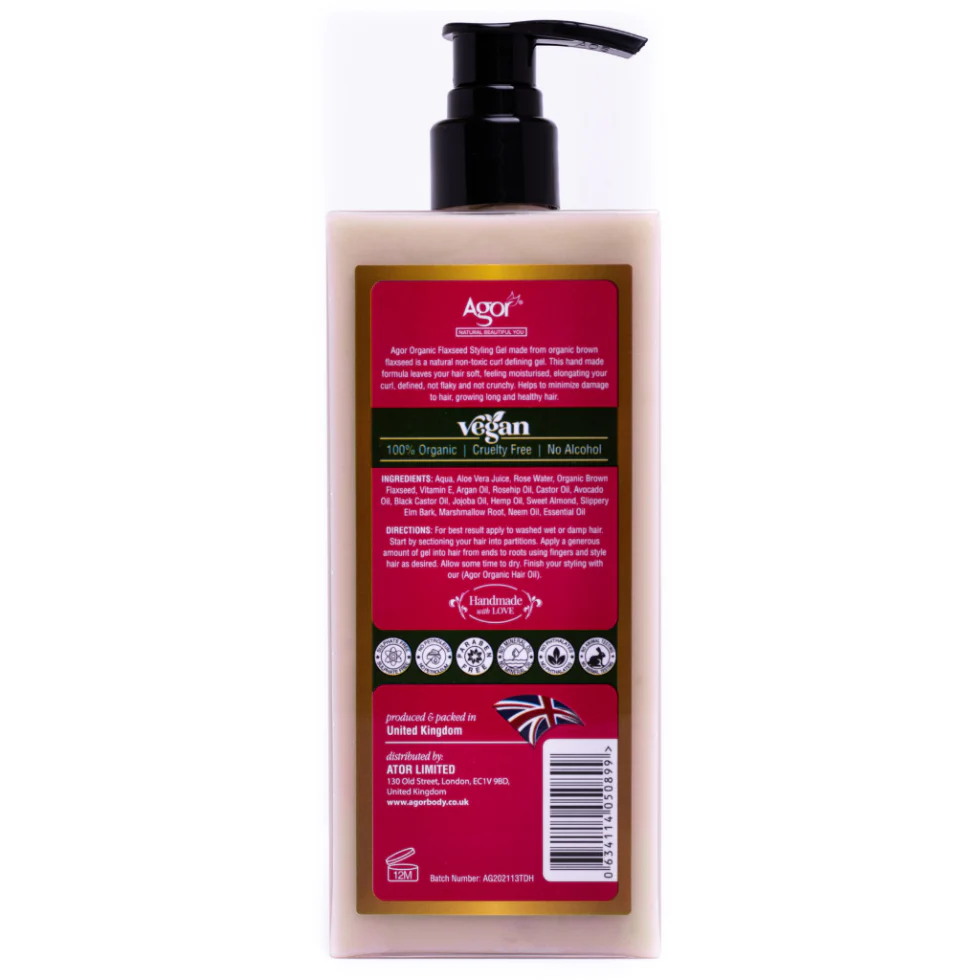 Agor Organic Flaxseed Styling Gel 300ml | Define & Elongate Curls Frizz Control - Image 2