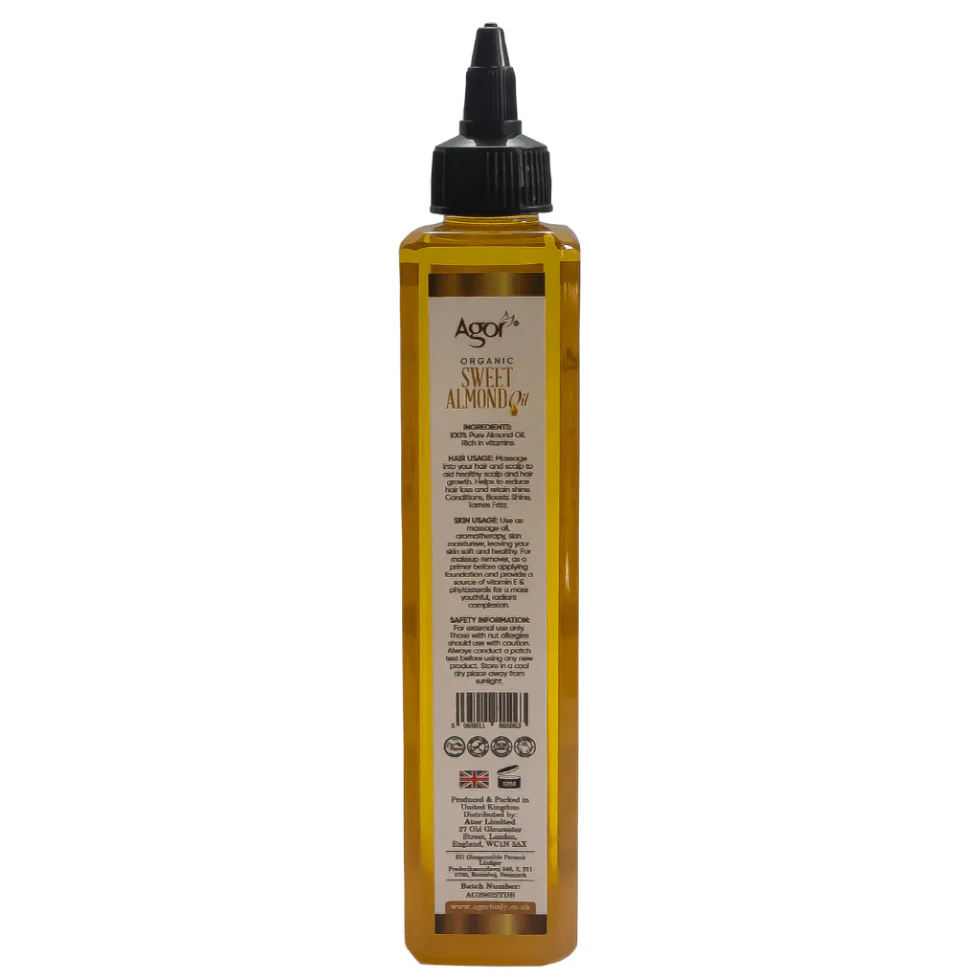 Agor Organic Sweet Almond Oil 250ml | Hair & Skin Moisturizer Vitamin Rich Care - Image 2