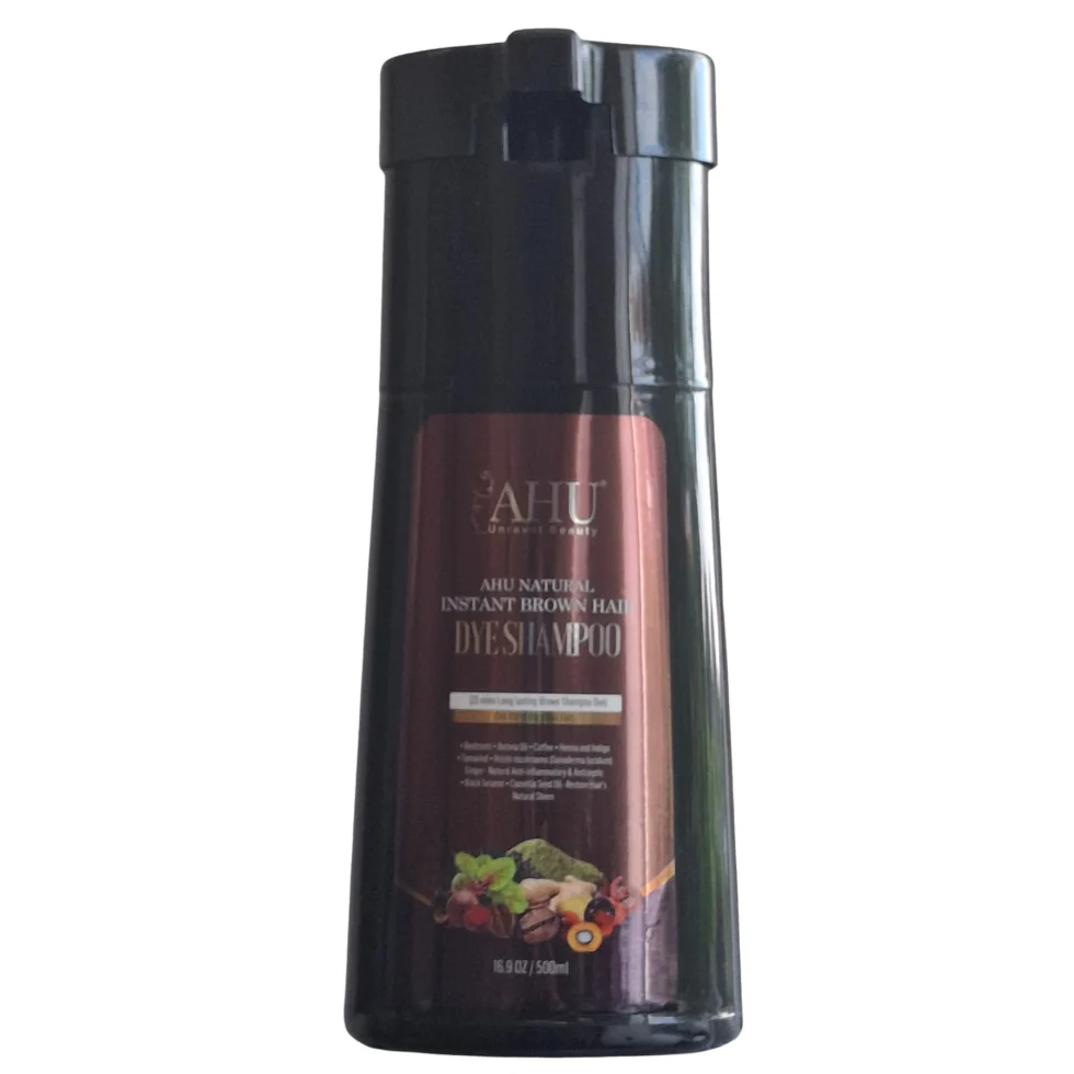 AHU Natural Instant Brown Hair Dye Shampoo 500ml | Grey Coverage & Nourishing Care - Image 2