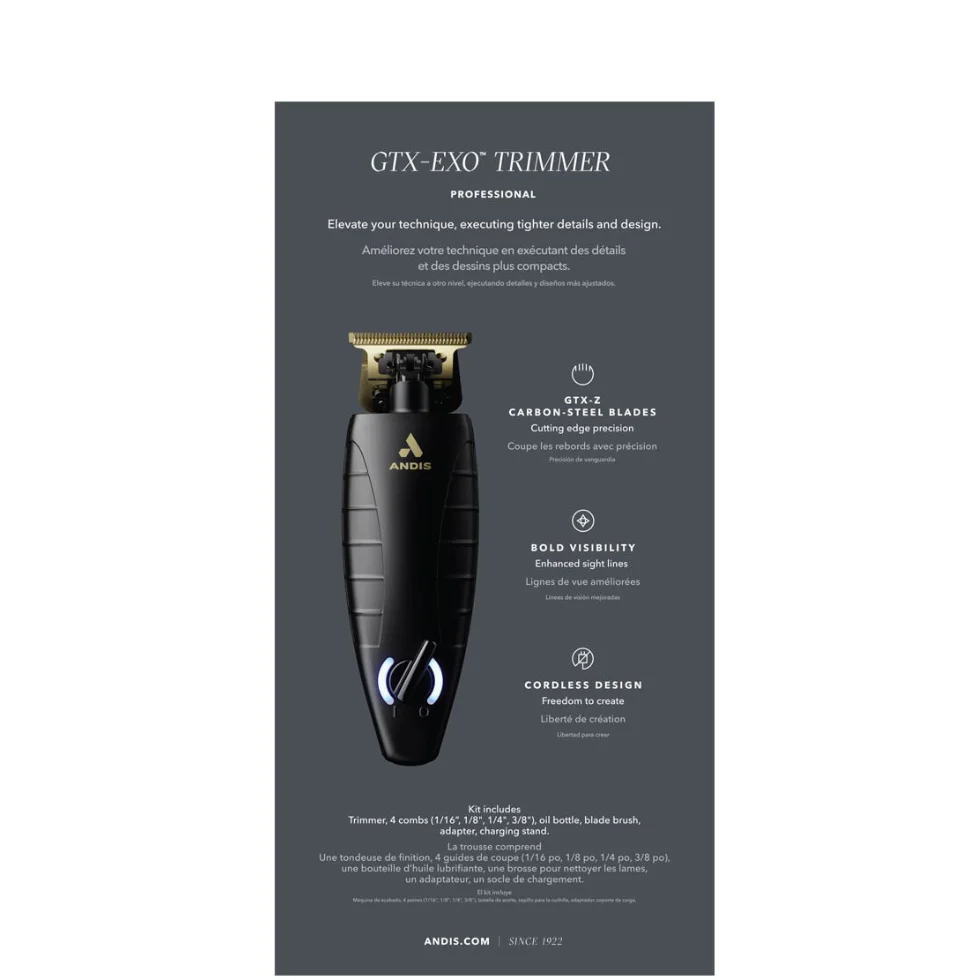 Andis GTX-EXO Cordless Li Trimmer Gold Blade | 7200 SPM Professional Detail Trimmer