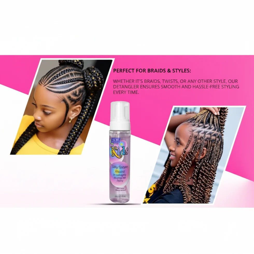 AtOne Kids Silky Texture Mousse 251ml | Detangle Braiding Soft Styling Foam - Image 2