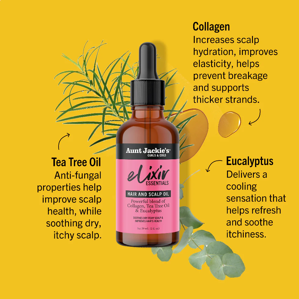 Aunt Jackie’s Elixir Scalp Oil 2oz | Collagen Tea Tree & Eucalyptus Scalp Care - Image 2
