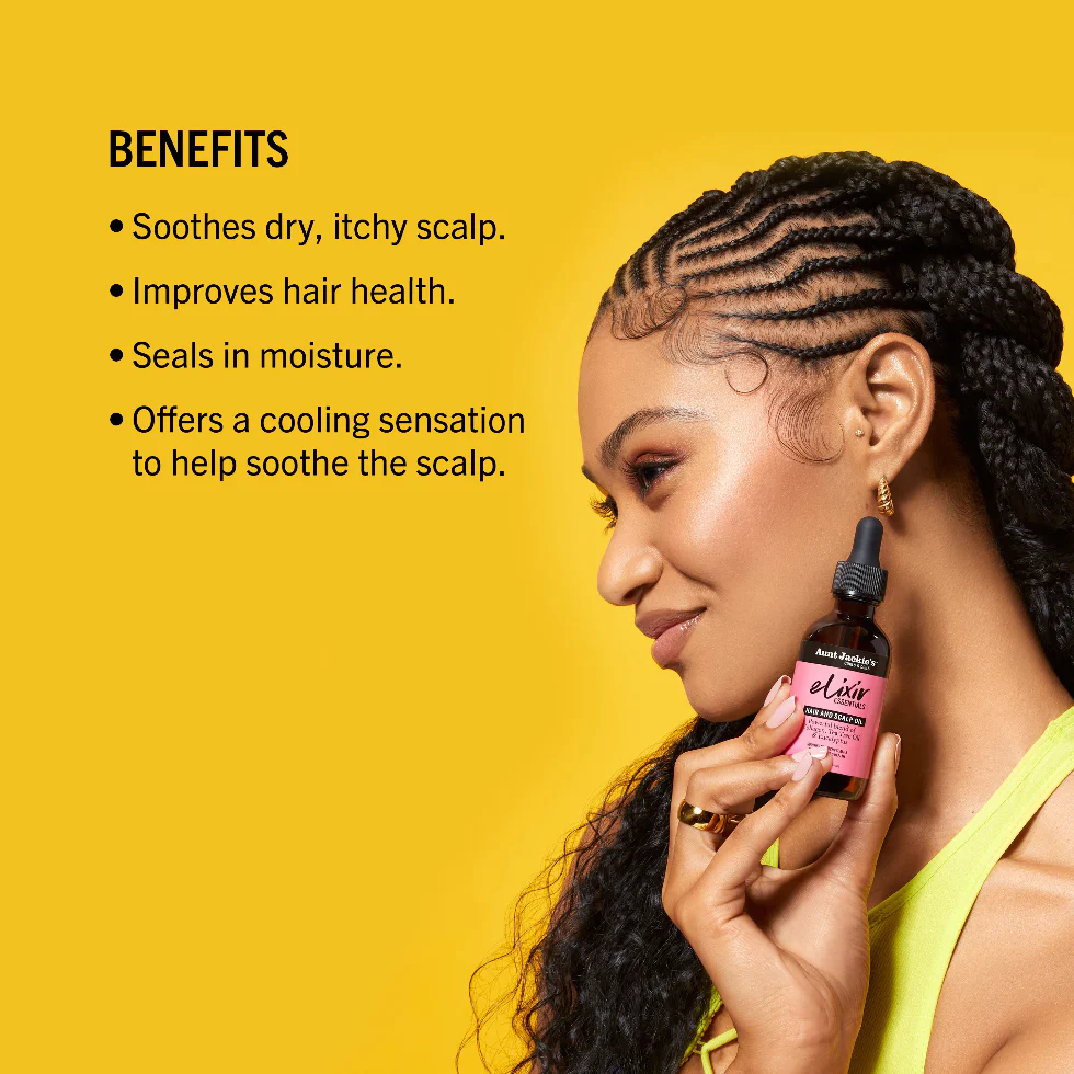 Aunt Jackie’s Elixir Scalp Oil 2oz | Collagen Tea Tree & Eucalyptus Scalp Care - Image 3