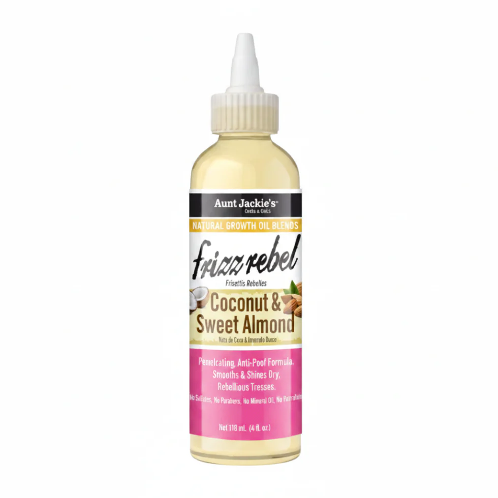 Aunt Jackie’s Frizz Rebel Growth Oil 4oz | Coconut & Sweet Almond Smooth Shine Oil