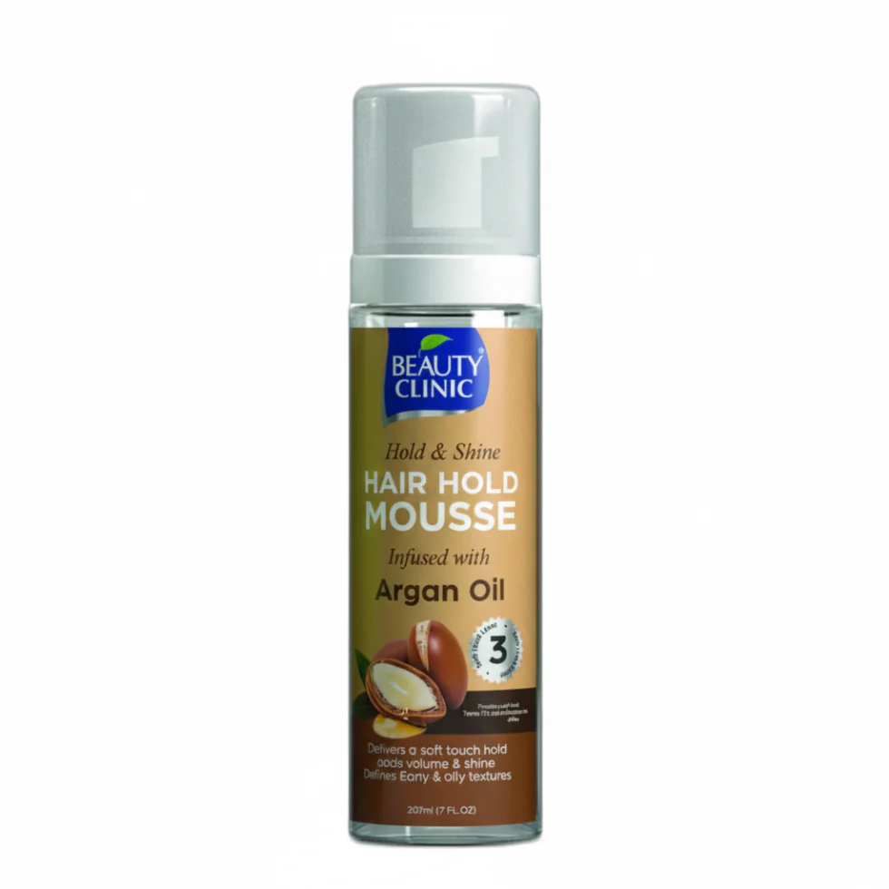 Beauty Clinic Hold & Shine Hair Mousse 207ml | Argan Oil Volume & Shine Foam