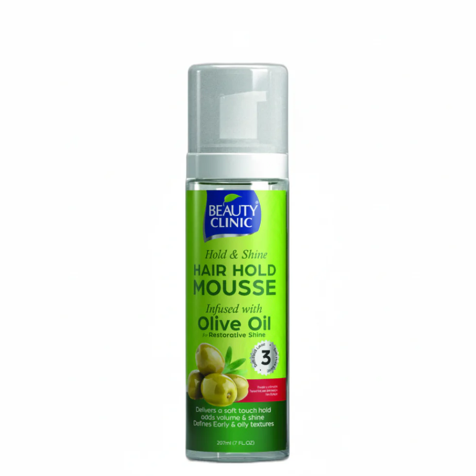 Beauty Clinic Hold & Shine Hair Mousse 207ml | Olive Oil Volume & Shine Foam
