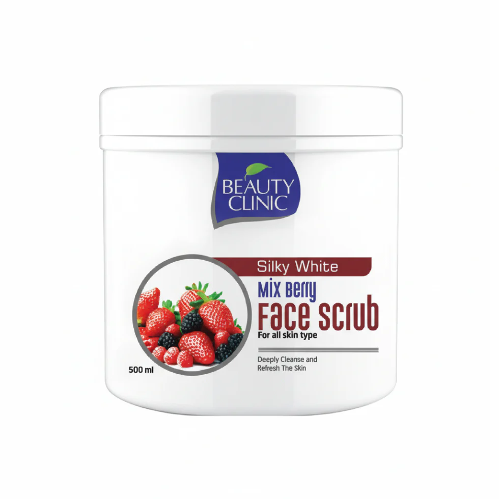 Beauty Clinic Silky White Mix Berry Face Scrub 500ml | Deep Cleanse Glow Scrub
