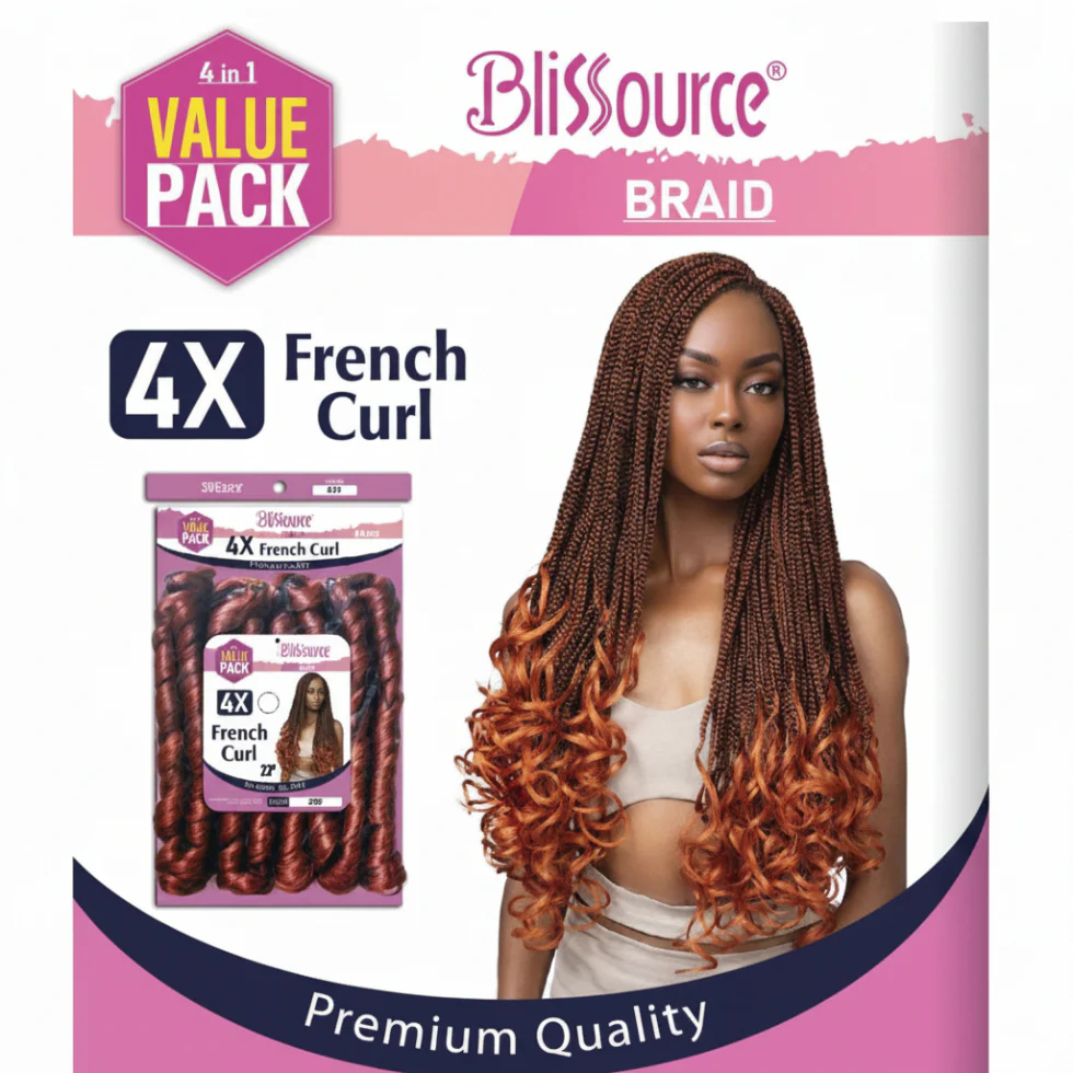 Blissource Synthetic Braid 4X Value Pack French Curl 22 Inch Hair Extension