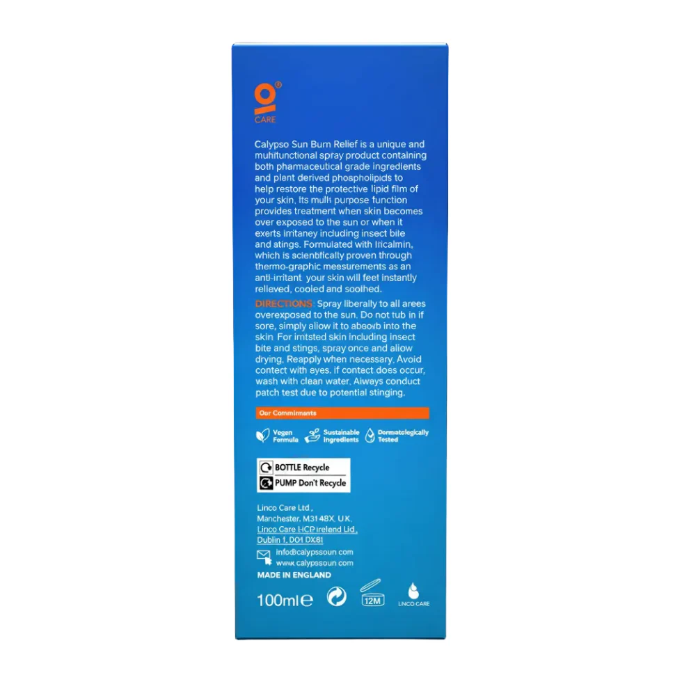 Calypso Sun Burn Relief Iricalmin 100ml | Soothing After Sun Skin Repair - Image 2