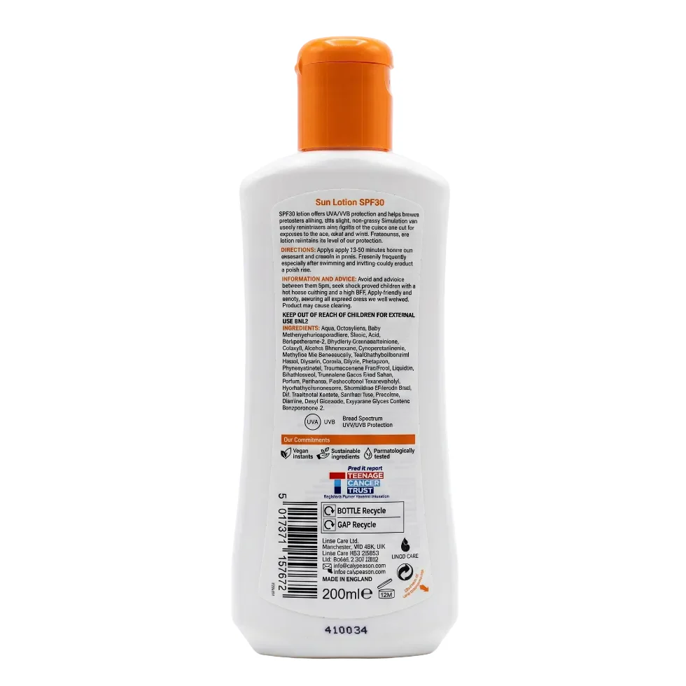 Calypso Sun Lotion SPF 30 200ml | 12H Moisturisation Hydrating Sun Care - Image 2