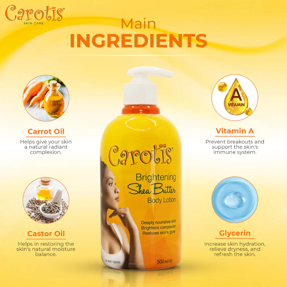 Carotis Brightening Shea Butter Body Lotion 500ml | Vitamin A Hydrating Lotion - Image 2