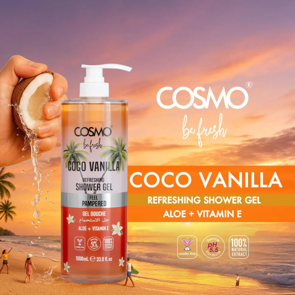Cosmo Coco Vanilla Shower Gel 1000ml | Aloe Vera & Vitamin E Deep Moisture - Image 2