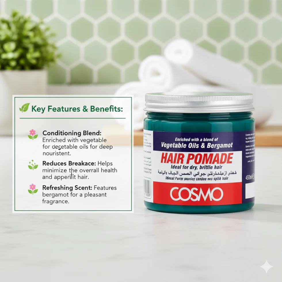 Cosmo Hair Pomade 450ml | Plant-Based Oils & Bergamot for Dry Brittle Hair - Image 2
