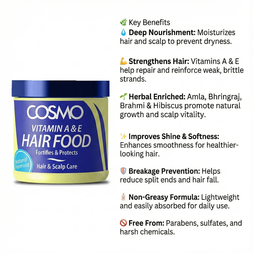 Cosmo Vitamin A & E Hair Food 170ml- Strengthen, Nourish & Protect Hair & Scalp - Image 2