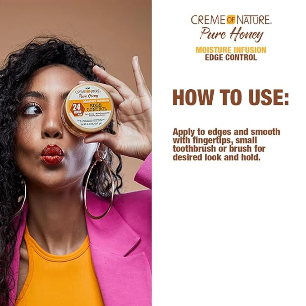 Creme Of Nature Pure Honey Edge Control 2.25oz | 24H Hold Sleek Edges - Image 4