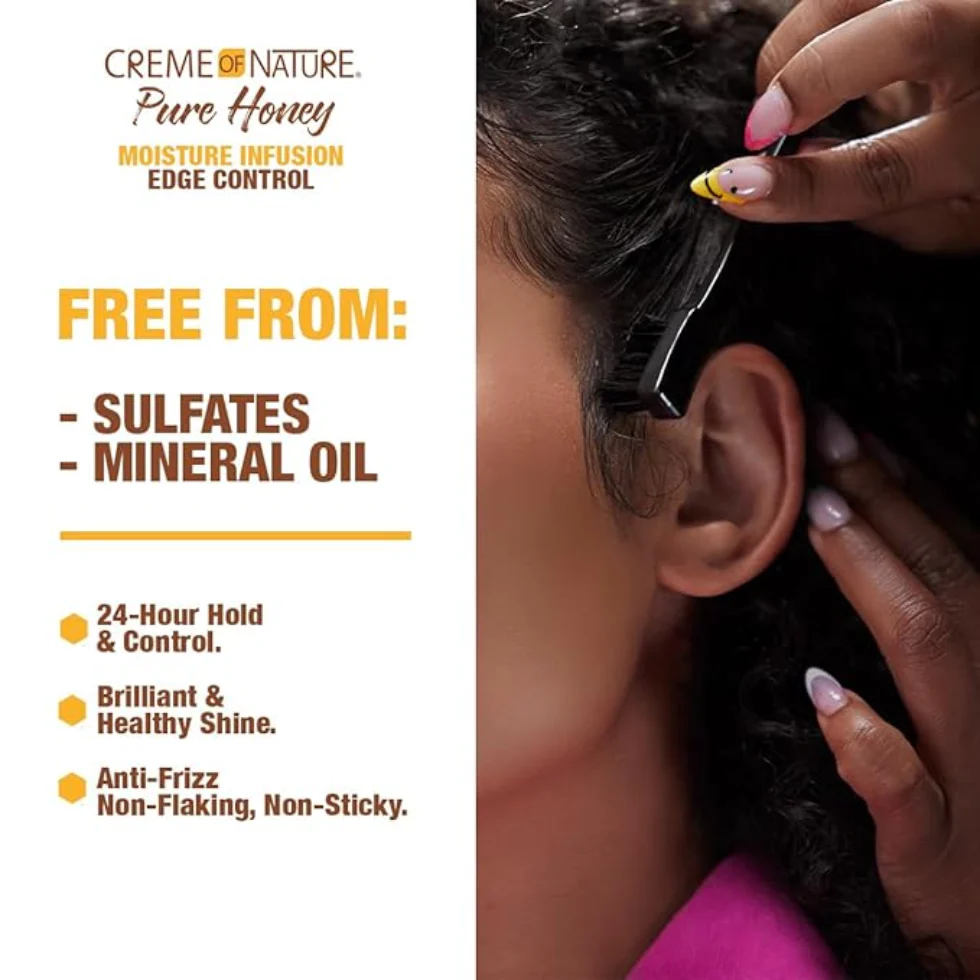 Creme Of Nature Pure Honey Edge Control 2.25oz | 24H Hold Sleek Edges - Image 5