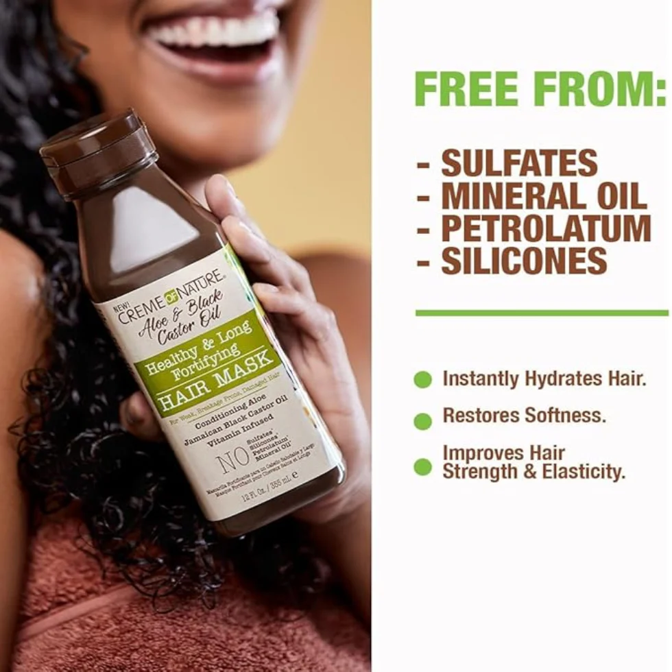 Creme Of Nature Fortifying Hair Mask 12oz | Aloe Castor Oil Repair & Strength - Image 3