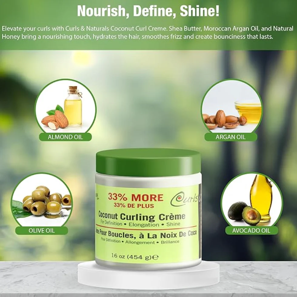 Curls & Naturals Coconut Curling Creme 16oz | Define, Hydrate & Shine - Image 5
