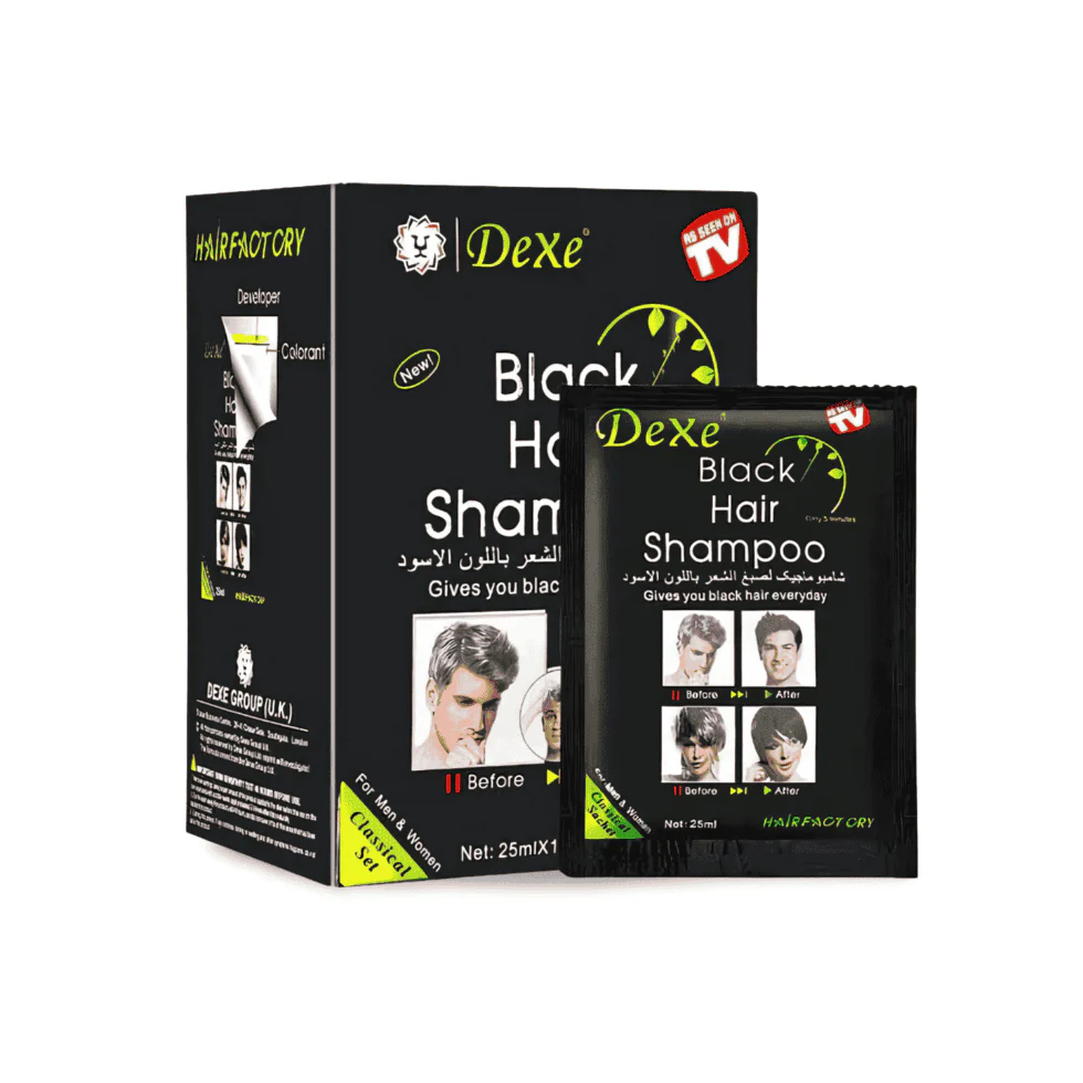 Dexe Black Hair Shampoo 25ml Sachet | Instant Black Color & Gray Coverage
