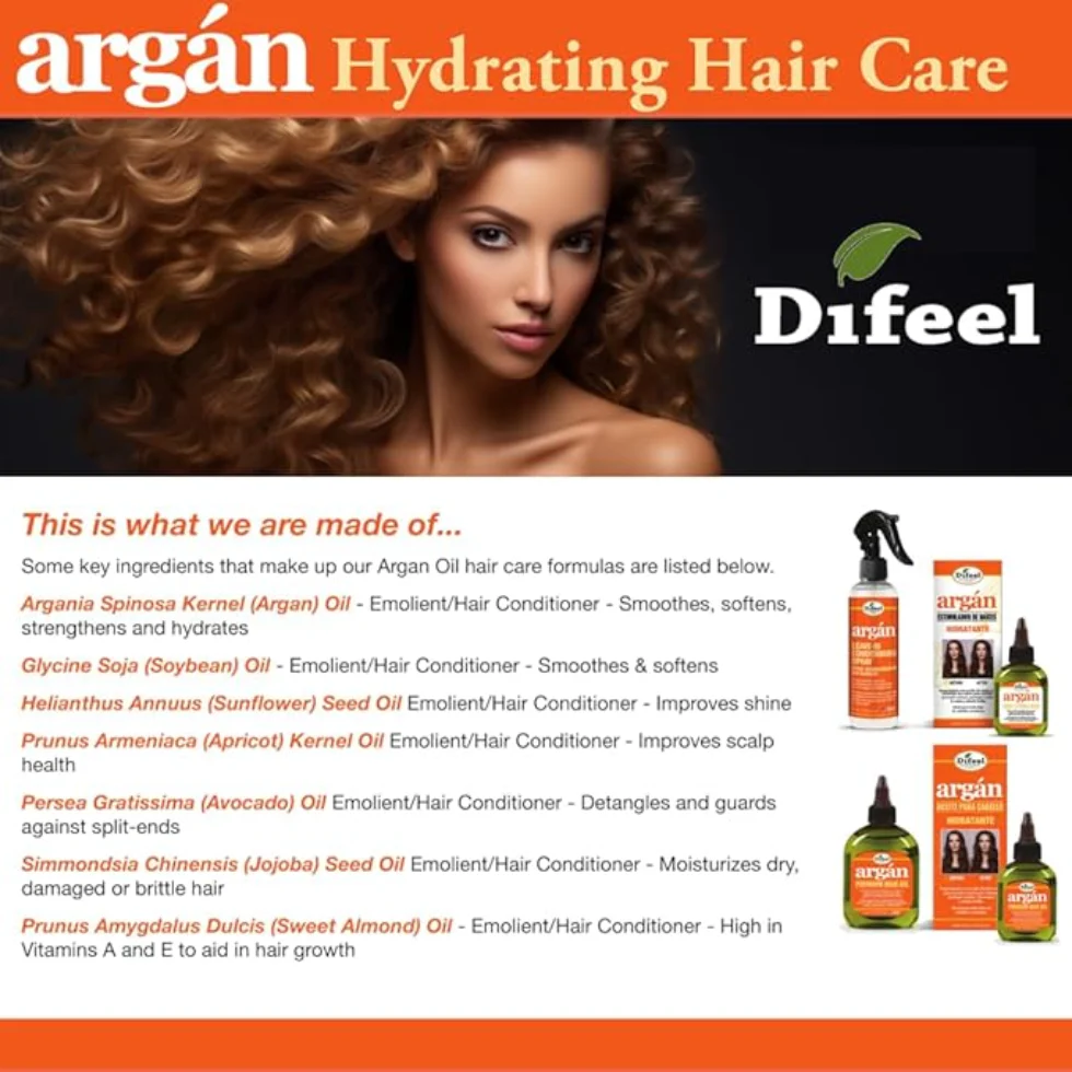 Difeel Argan Hydrating Premium Hair Oil 8oz | Repair & Shine Dry Hair Care - Image 3