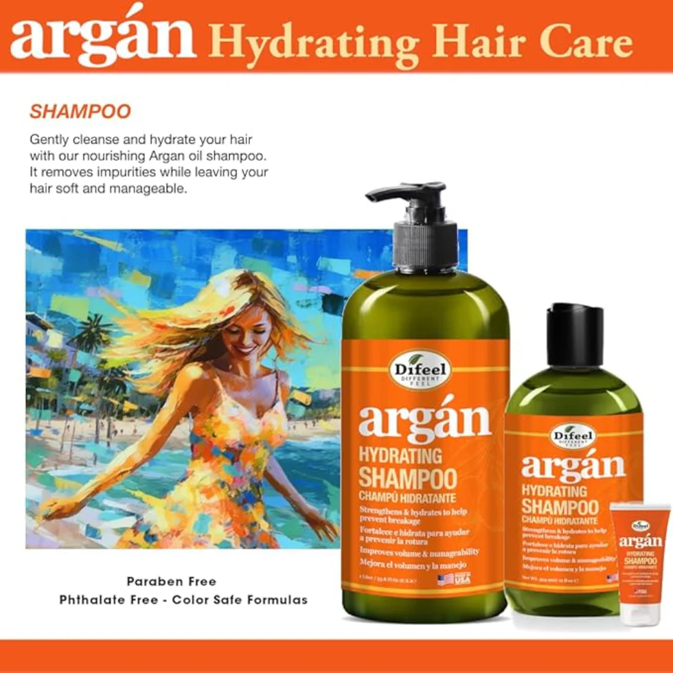 Difeel Argan Hydrating Shampoo 12oz | Paraben-Free Argan Oil Hair Care - Image 2