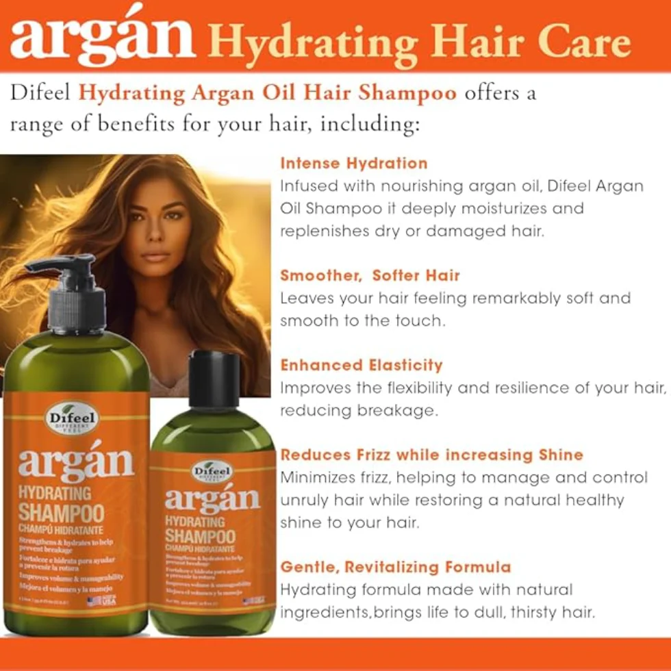 Difeel Argan Hydrating Shampoo 12oz | Paraben-Free Argan Oil Hair Care - Image 3