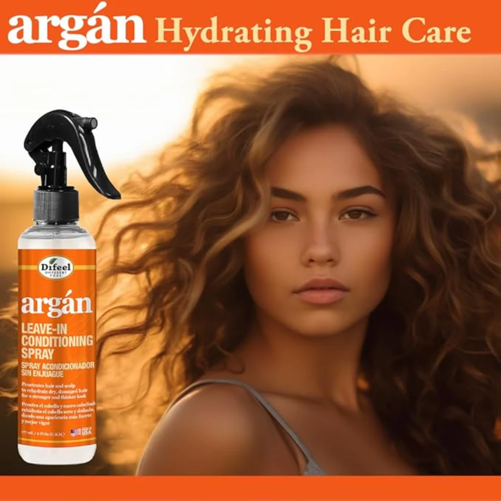 Difeel Argan Oil Leave-In Conditioner Spray 6oz | Frizz Control & Smooth Hair - Image 3