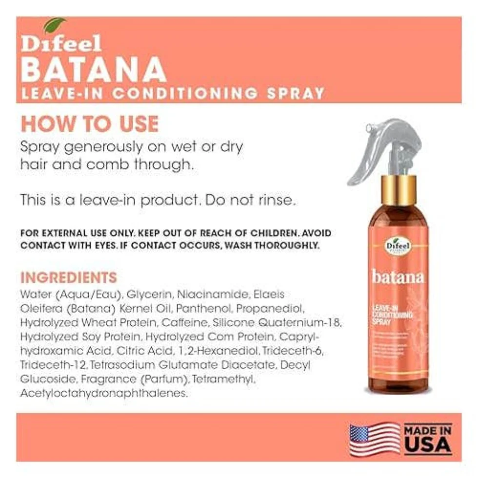 Difeel Batana Leave In Conditioning Spray 8oz | Frizz Control & Smooth Hair - Image 4