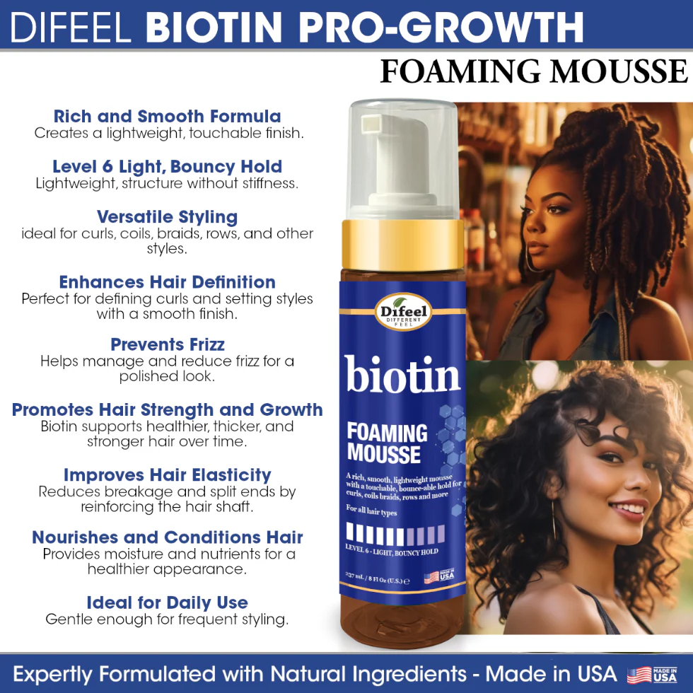 Difeel Biotin Foaming Mousse 8oz | Lightweight Hold & Frizz Control - Image 3