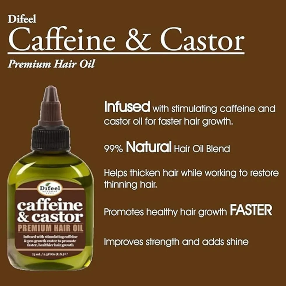 Difeel Caffeine & Castor Hair Oil 2.5oz | Boost Growth & Strengthen Hair - Image 2
