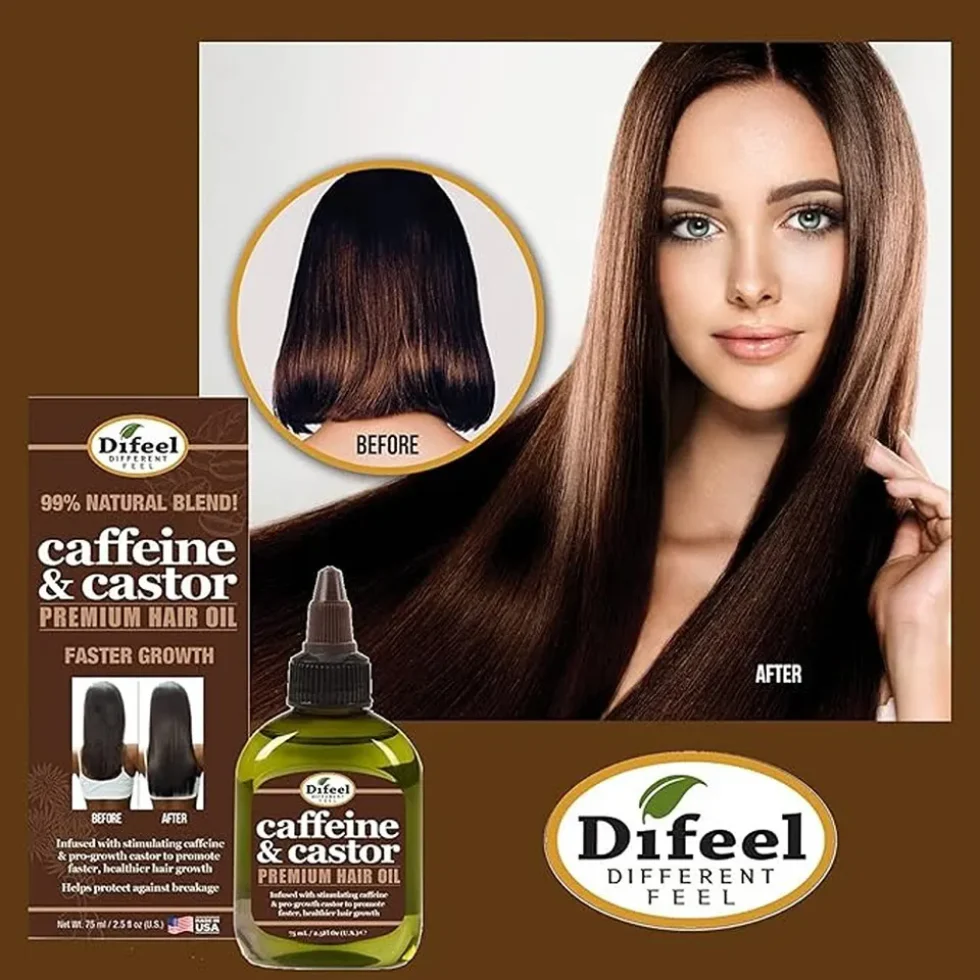 Difeel Caffeine & Castor Hair Oil 2.5oz | Boost Growth & Strengthen Hair - Image 3