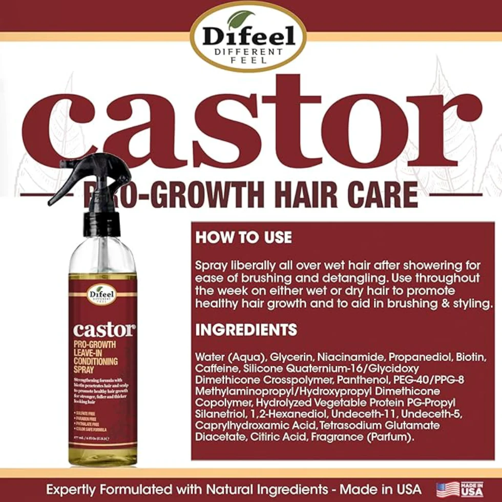 Difeel Castor Pro-Growth Leave-In Spray 6oz | Strengthen & Thicken Hair - Image 4