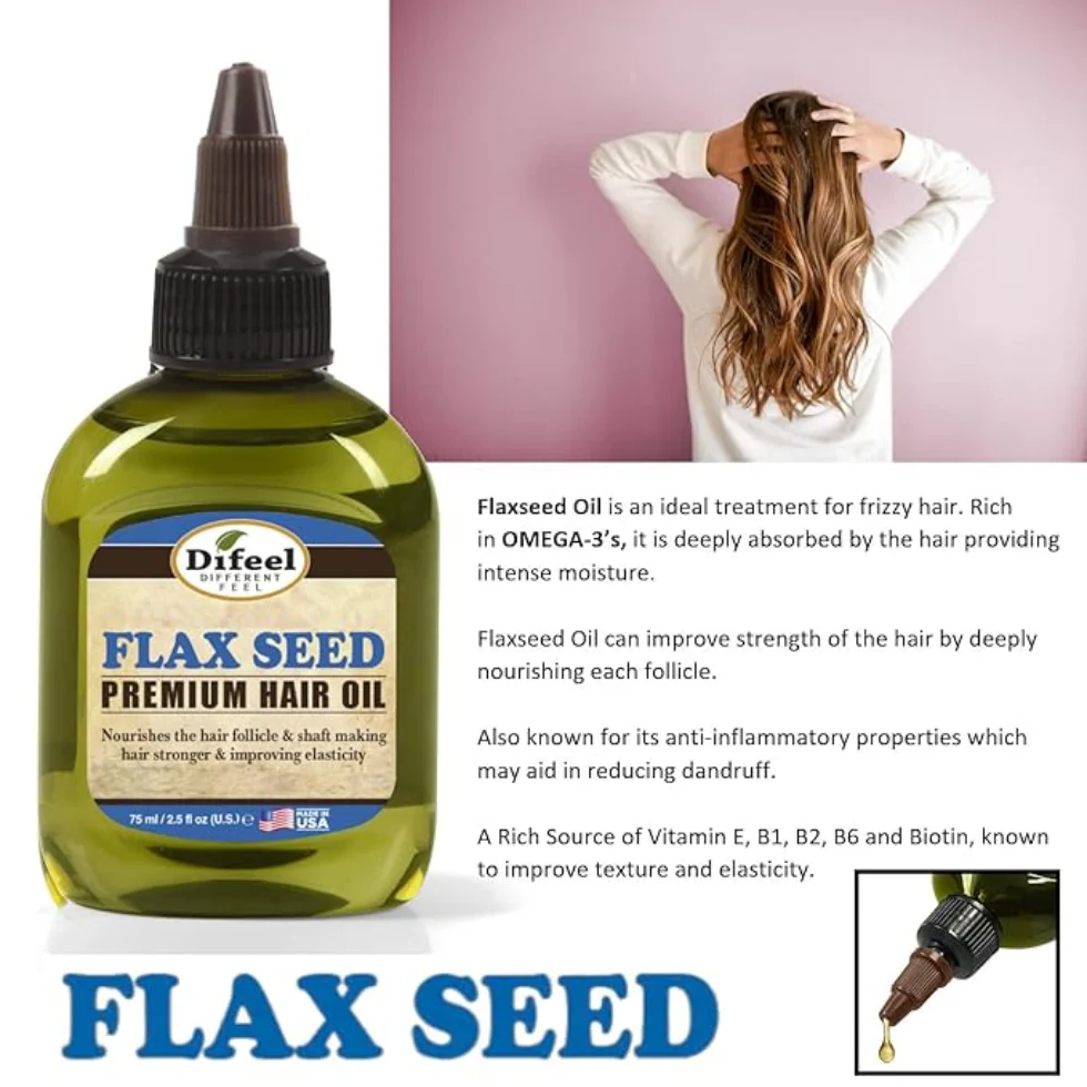 Difeel Flax Seed Premium Hair Oil 2.5oz | Moisturize, Strengthen & Smooth Hair - Image 2