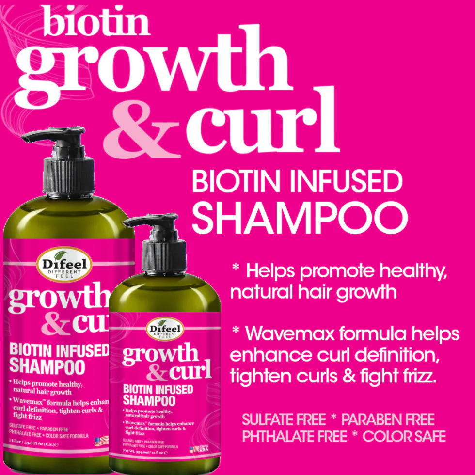 Difeel Growth & Curl Biotin Shampoo 354.9ml | Healthy Curls & Hair Growth - Image 2