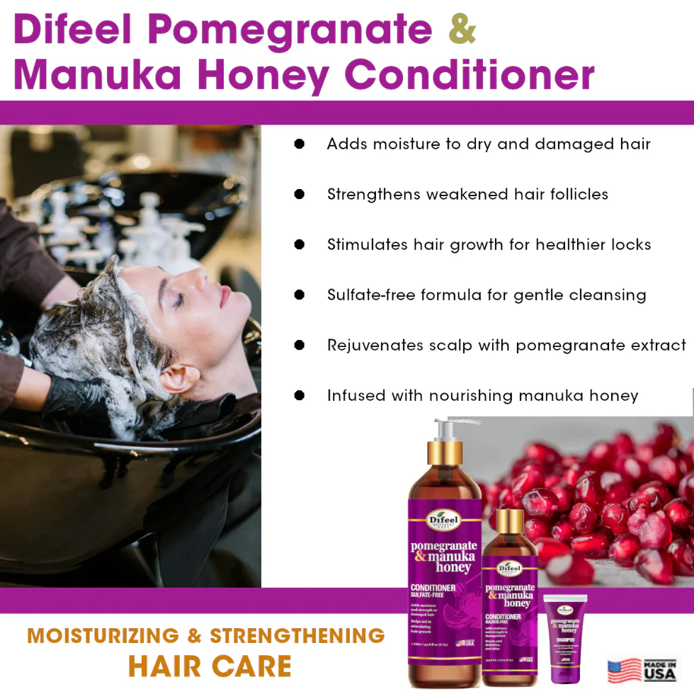 Difeel Pomegranate & Manuka Honey Conditioner 12oz | Sulfate-Free Moisture Care - Image 3