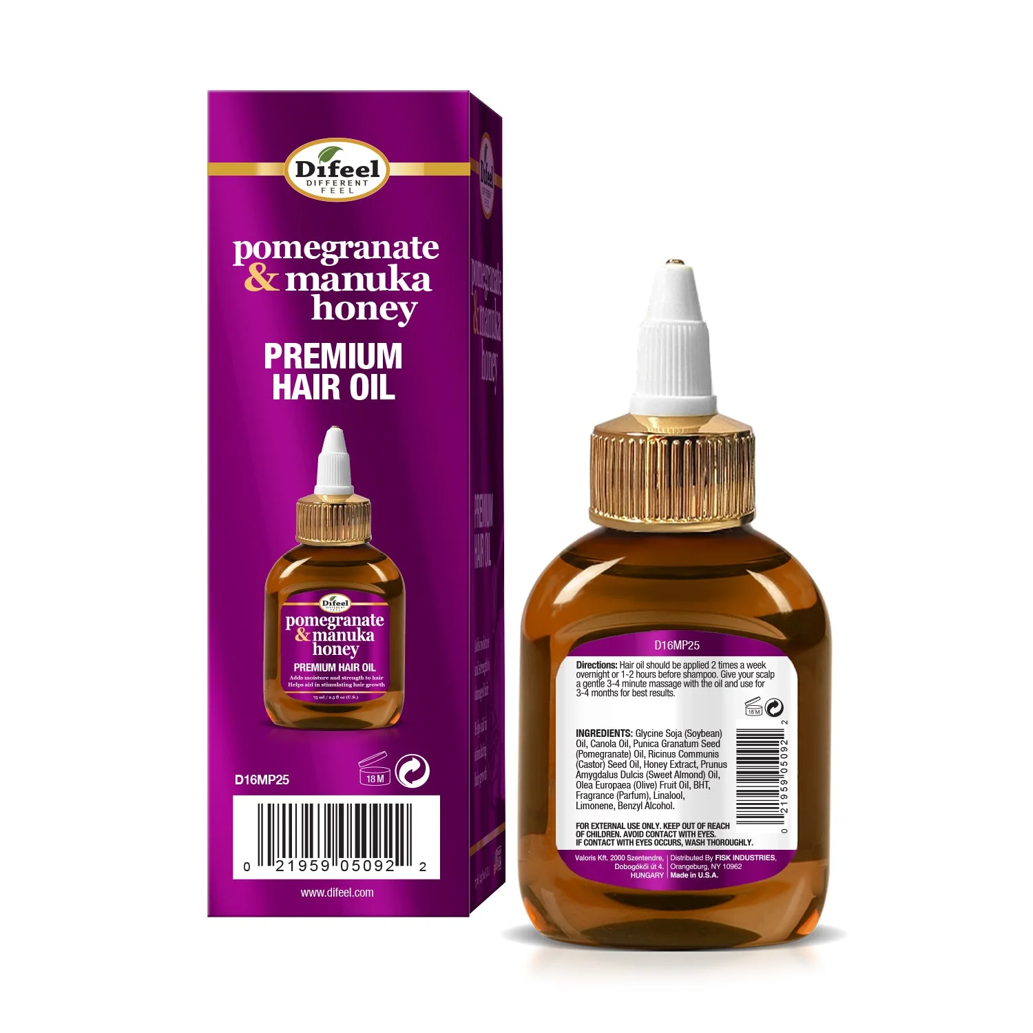 Difeel Pomegranate & Manuka Honey Hair Oil 2.5oz | Strengthen & Shine - Image 2
