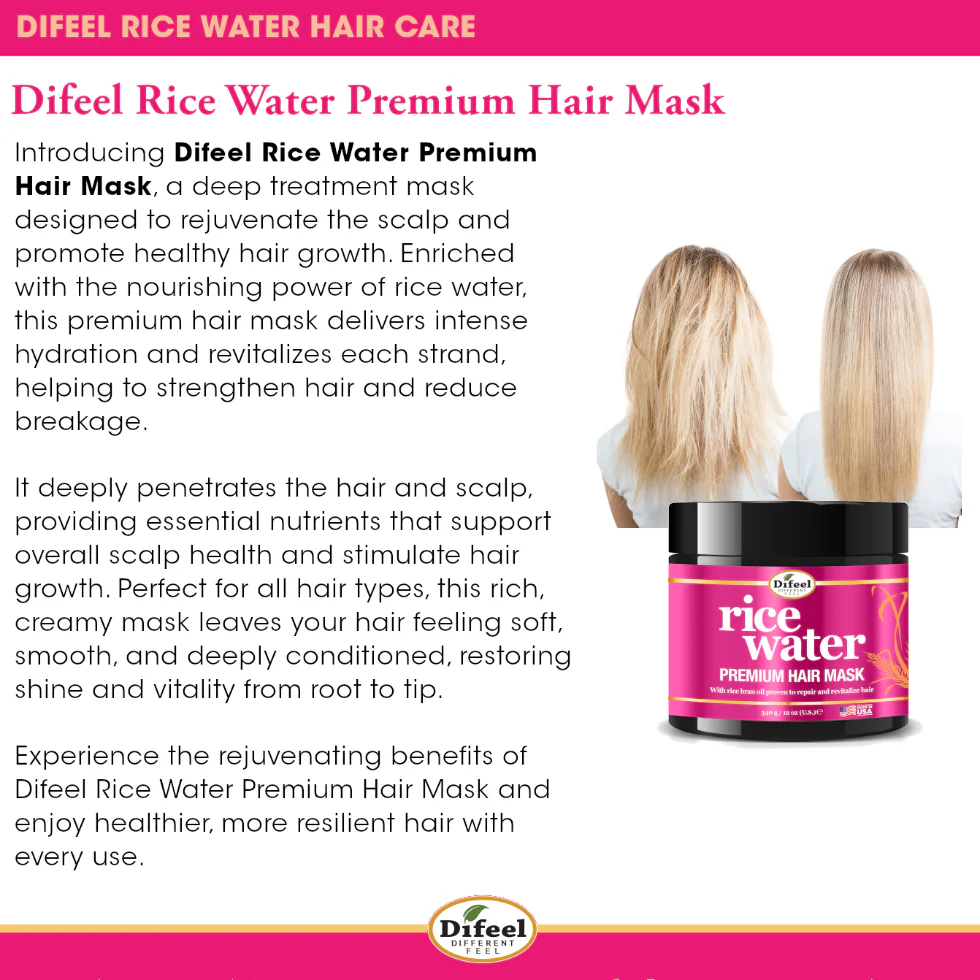 Difeel Rice Water Hair Mask 12oz | Deep Conditioning & Strengthening Care - Image 3