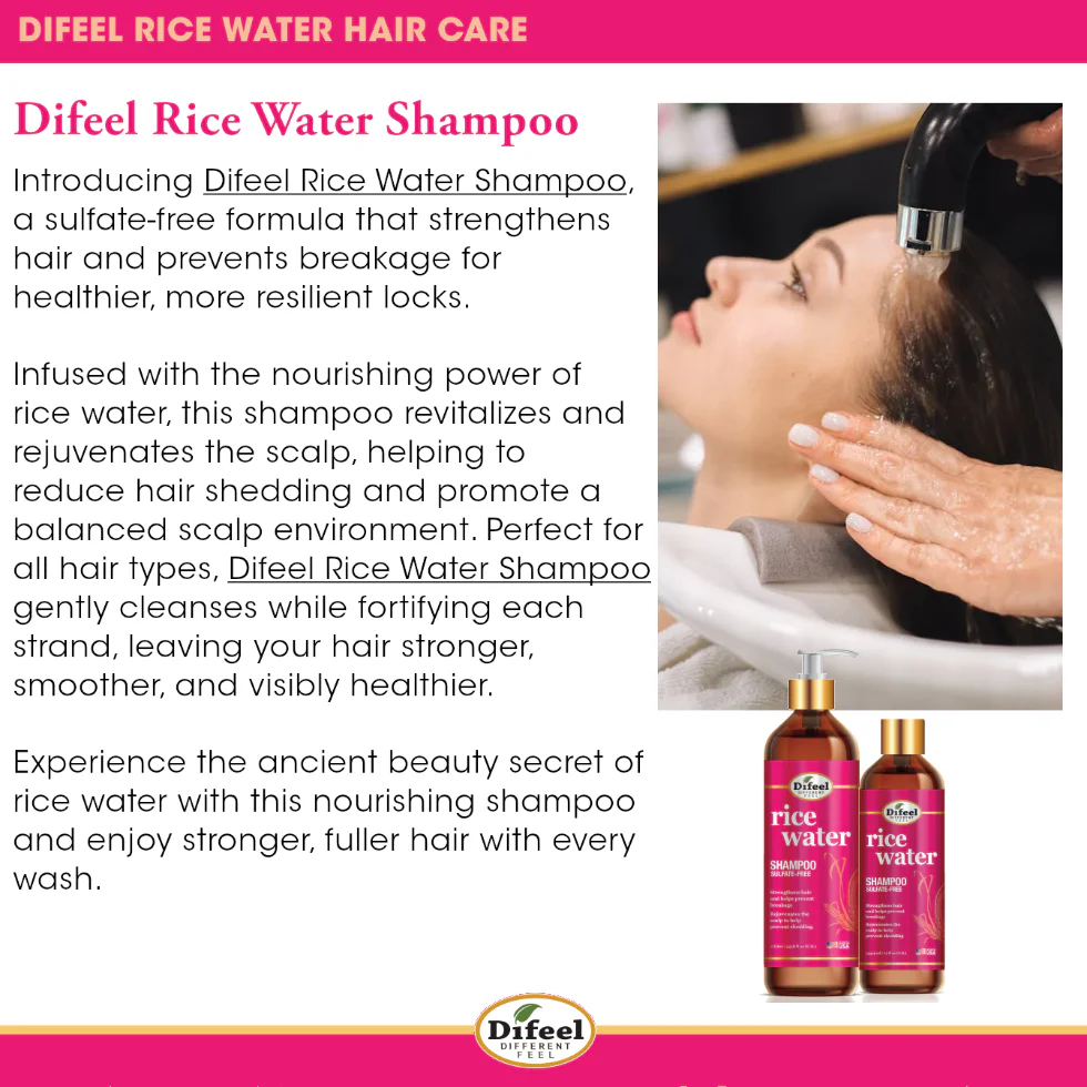 Difeel Rice Water Sulfate-Free Shampoo 12oz | Breakage & Shedding Care - Image 4