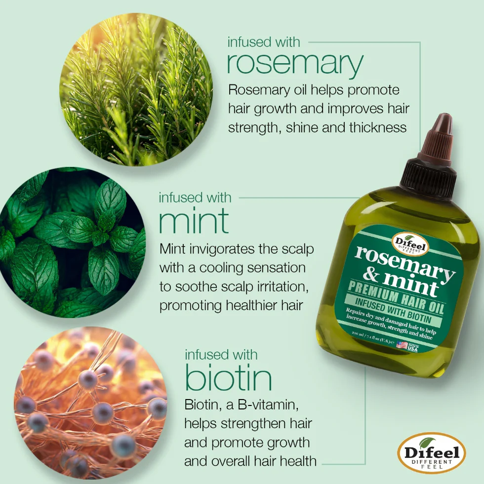 Difeel Rosemary & Mint Hair Oil with Biotin 210ml | Growth & Strength Boost - Image 3