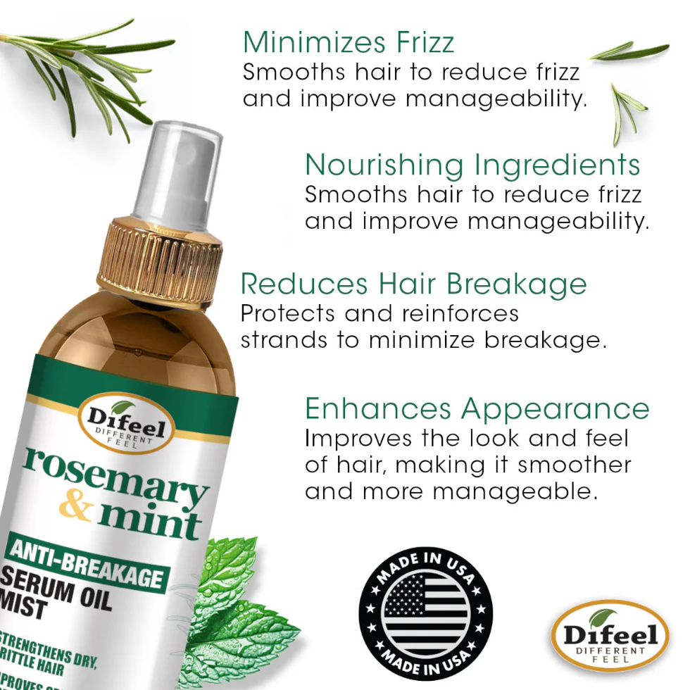 Difeel Rosemary & Mint Serum Oil Mist 8oz | Anti-Breakage & Shine Care - Image 3