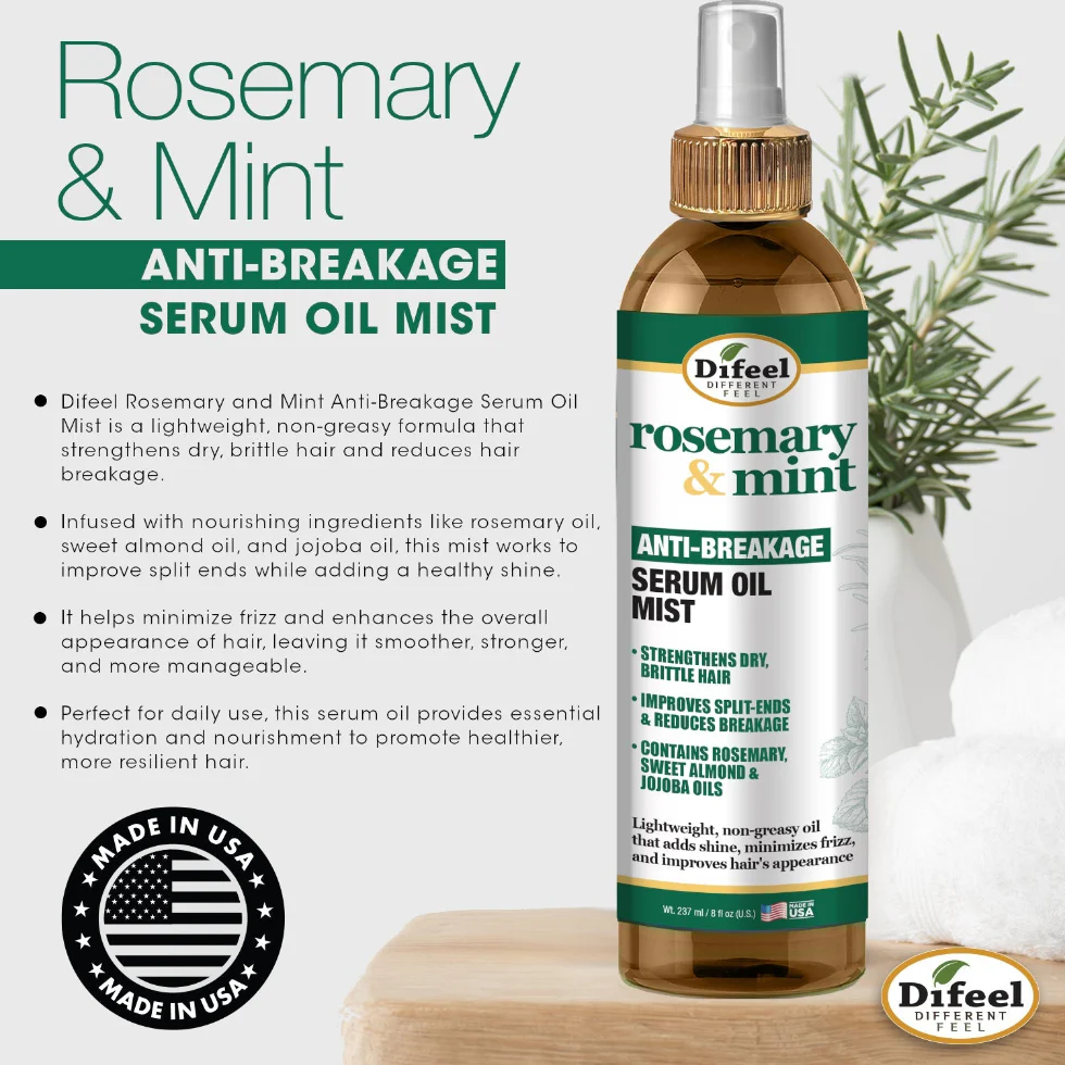 Difeel Rosemary & Mint Serum Oil Mist 8oz | Anti-Breakage & Shine Care - Image 4