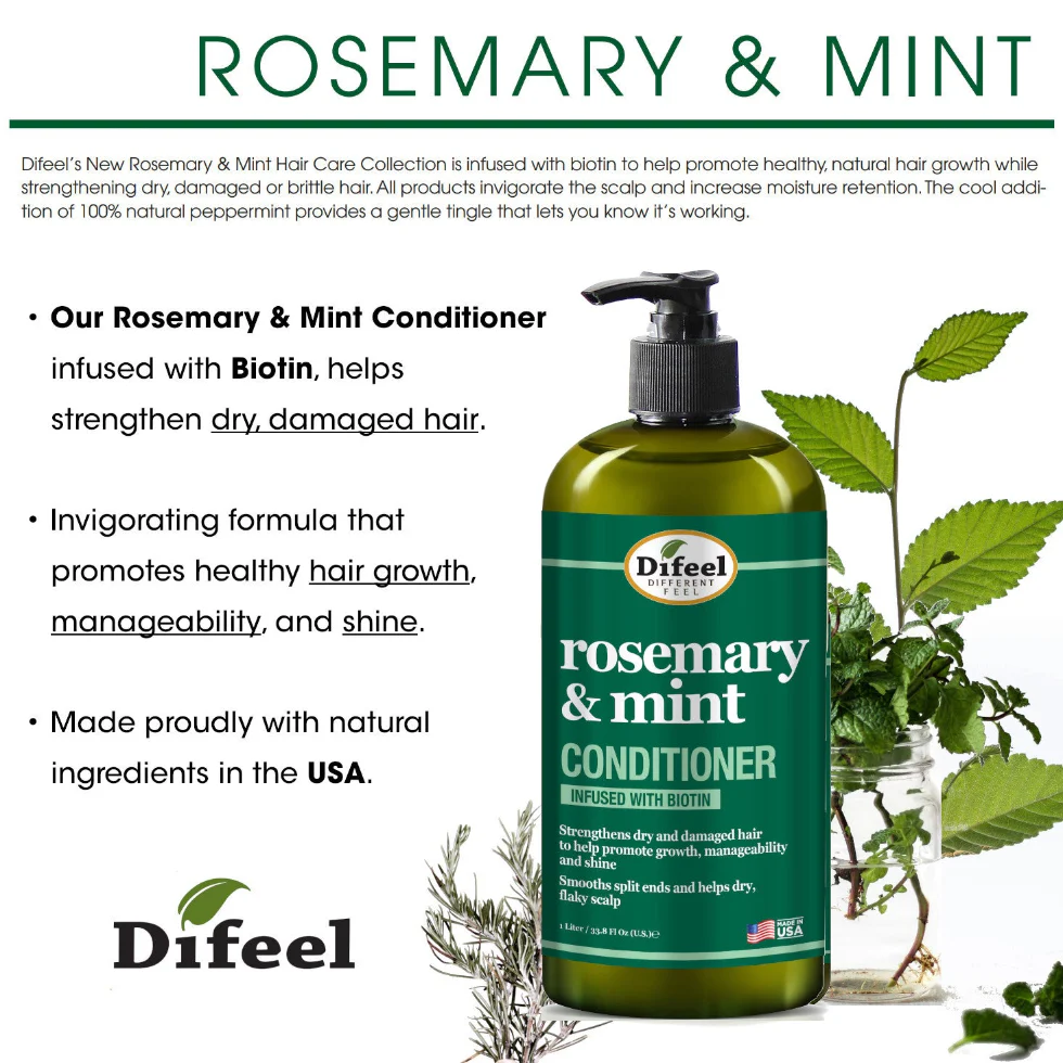 Difeel Rosemary & Mint Conditioner 33.8oz | Biotin Strengthening Hair Care - Image 3