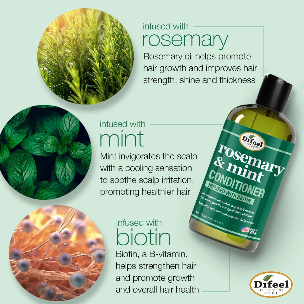 Difeel Rosemary & Mint Conditioner 355ml | Strengthen & Hair Growth Care - Image 3