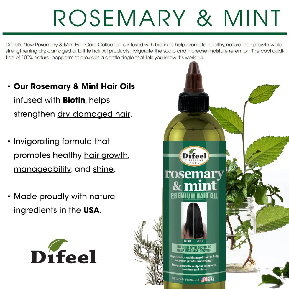 Difeel Rosemary & Mint Hair Oil 8oz | Strengthen, Nourish & Hair Growth - Image 2